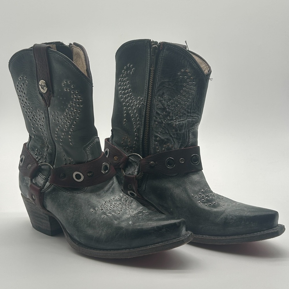 Freebird Weston Leather Harness Boots Womens Size 7 Charcoal Gray Discontinued